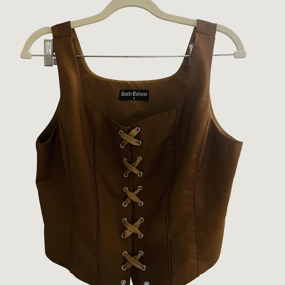 Scarlet Darkness Womens Steampunk Gothic Corset Lace Up Top S Brown Renaissance